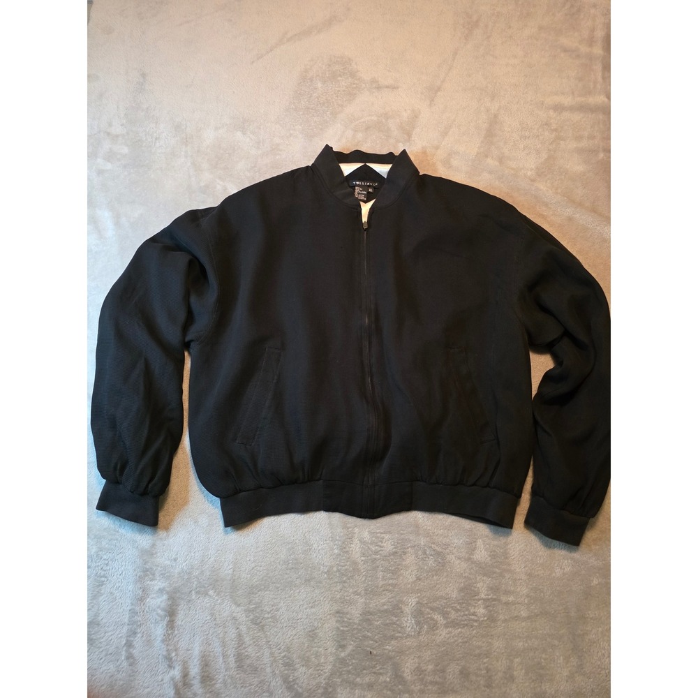 Tulliano Bomber Jacket Mens XL Black 100% Silk Full Zip Lined Lightweight Luxury